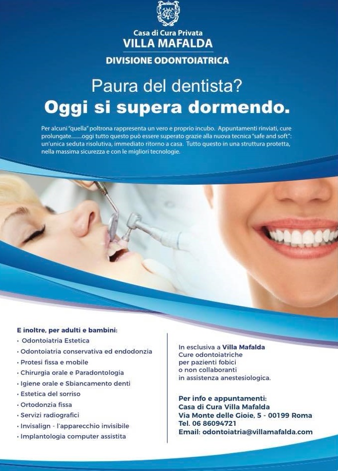 Locandina Odontofobia - Reparto di odontoiatria - Casa di Cura Villa Mafalda di Roma